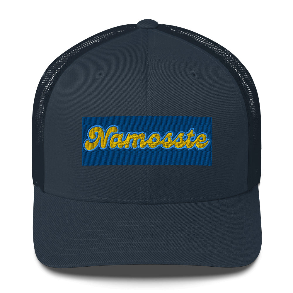 NA'MOSS'TE Blue Yellow Logo Trucker Cap