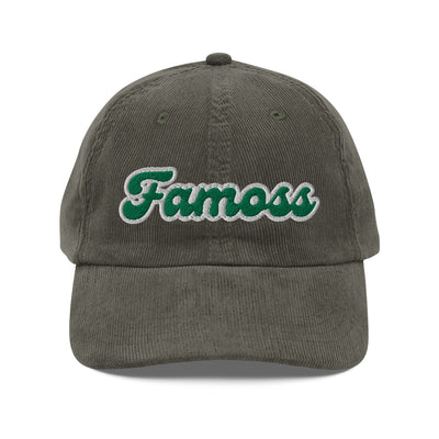 Famoss White Green Logo Vintage Corduroy Cap