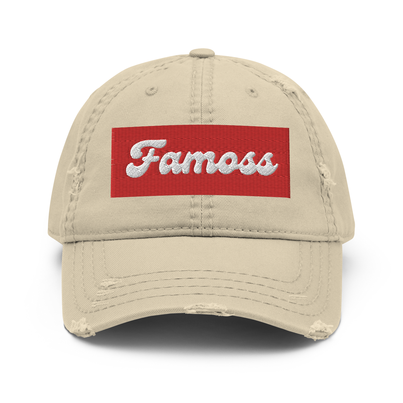 Red FAMOSS Khaki Distressed Hat