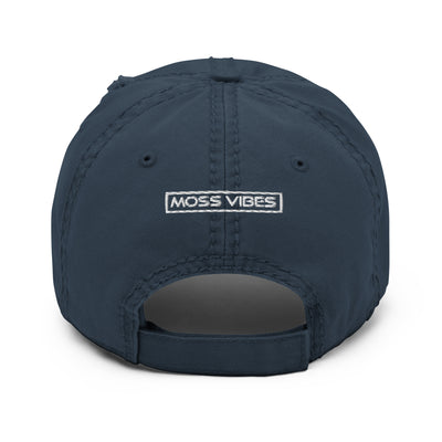 Moss Vibes White Logo Navy Distressed Hat